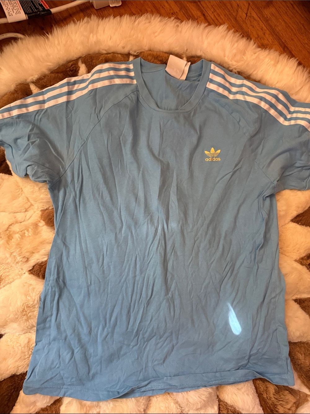 adidas Light Blue Tee with White Shoulder Stripes